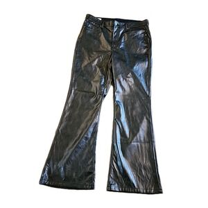 Gap 70s Flare High Rise Faux Leather Pants Womens 32/14S Black Stretch Rock